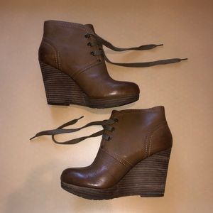 Lucky Brand Brown Leather Boot Wedges